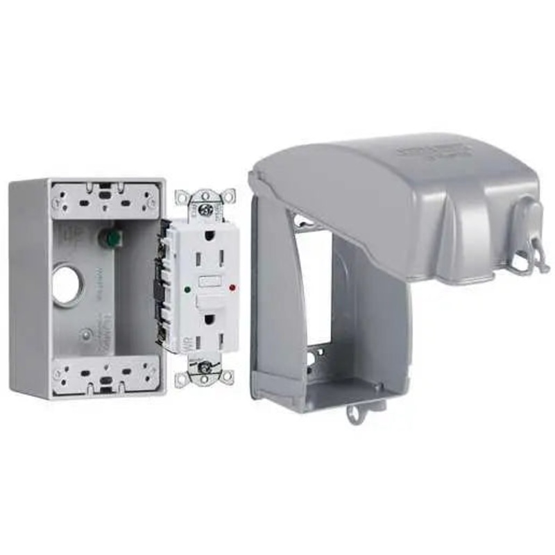 Hubbell TayMac 1-Gang, Complete In-Use Cover Kit – EXTRA DUTY Hubbell WRTR 15A Self Test GFCI, Metal In-Use Cover, Box