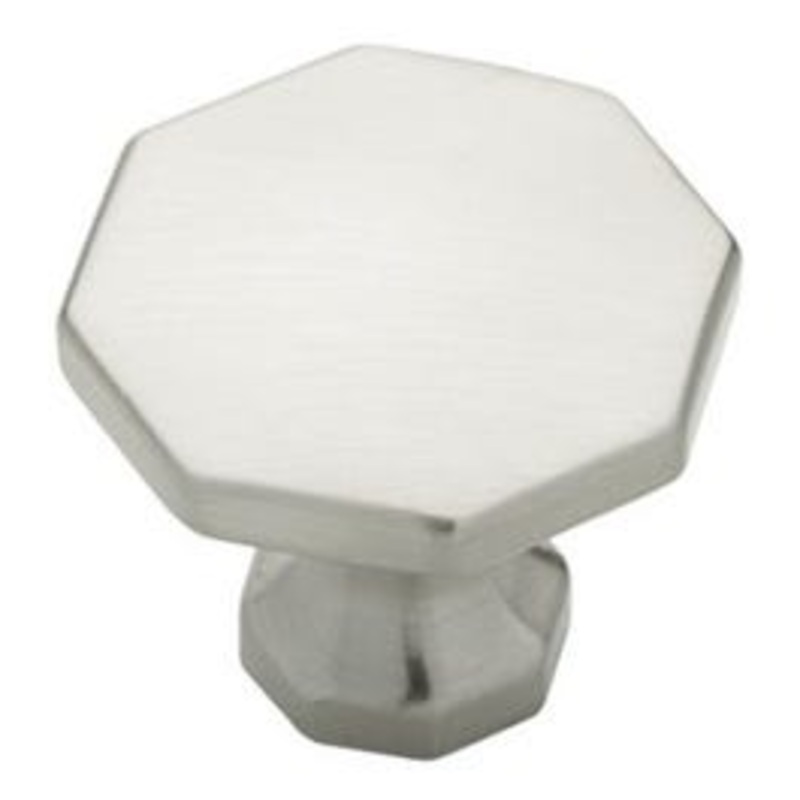 Cabinet Knob, Octagon, Satin Nickel, 1-1/8-In.