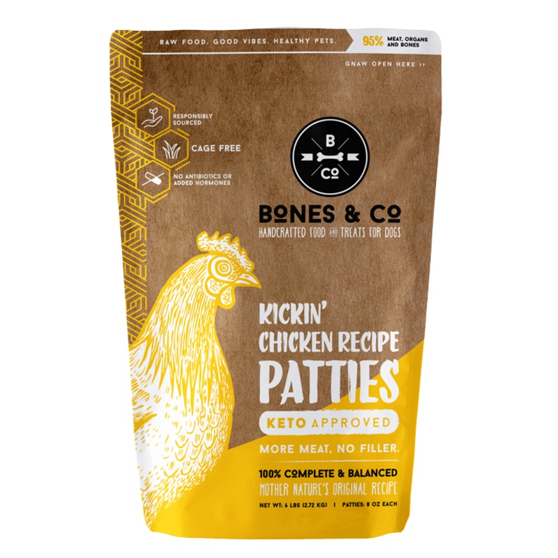 Bones & Co. Kickin’ Chicken Recipe Raw Frozen Patties Dog Food
