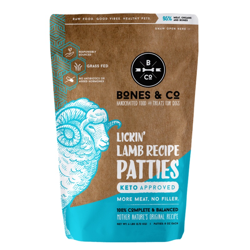Bones & Co. Lickin’ Lamb Recipe Raw Frozen Patties Dog Food
