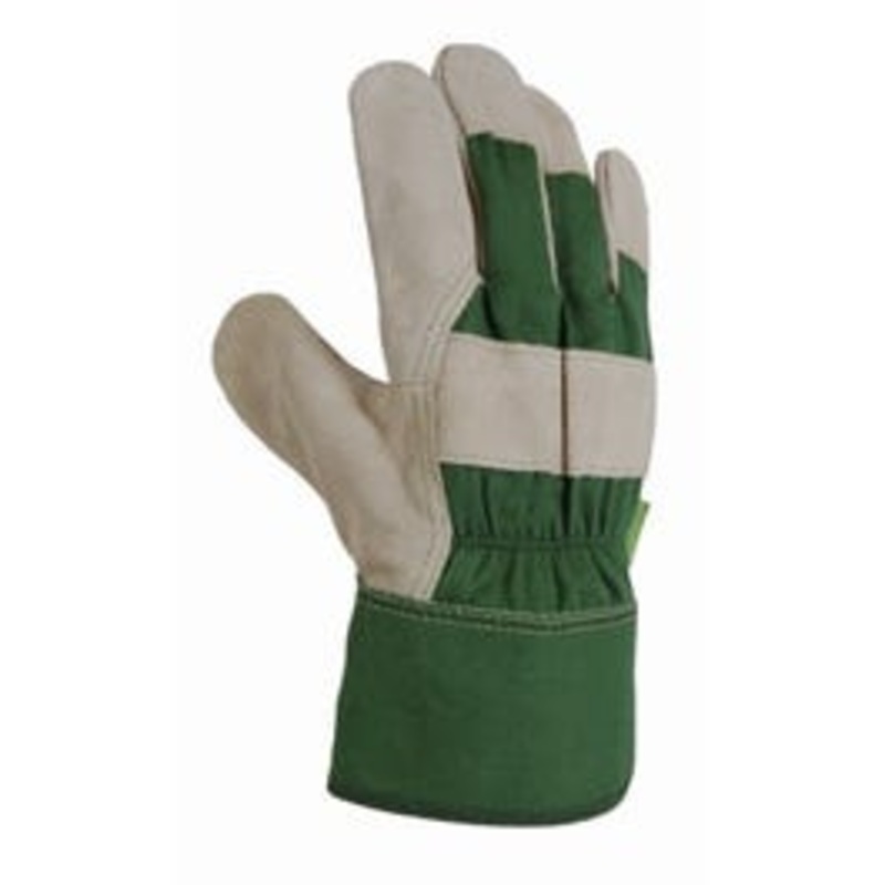 Garden Gloves, Leather-Palm, Canvas Back, Green, Women’s Medium