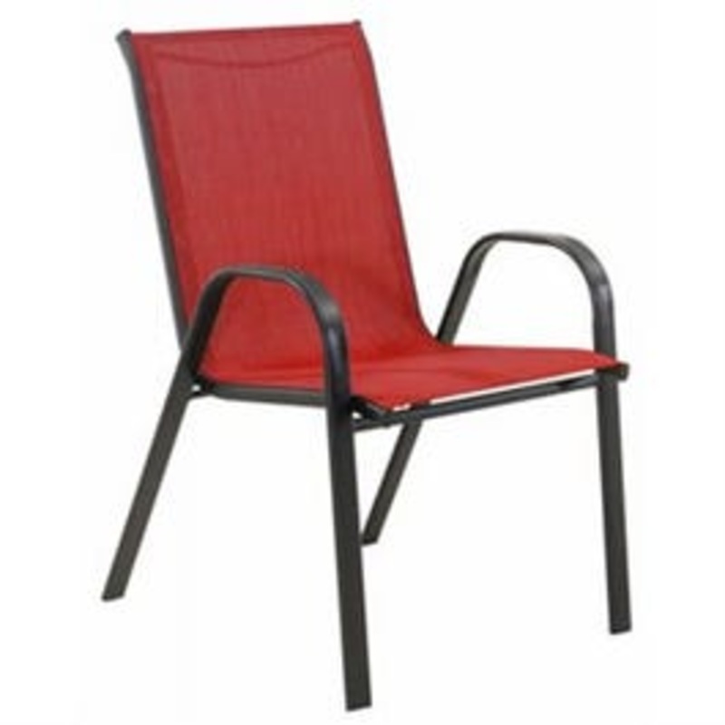 Marbella Stacking Chair, Black Steel Frame, Red Sling Fabric