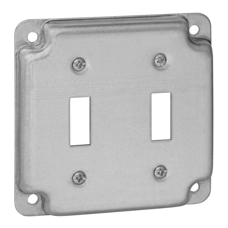 Thomas & Betts Steel City  4×1/2 Square Cover Two Toggle Switches Crushed Corner