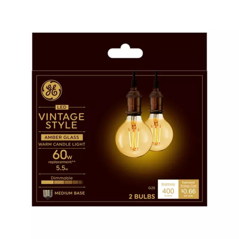 GE Vintage LED 60 Watt Replacement, Candlelight, G25 Deco – Globe Bulbs