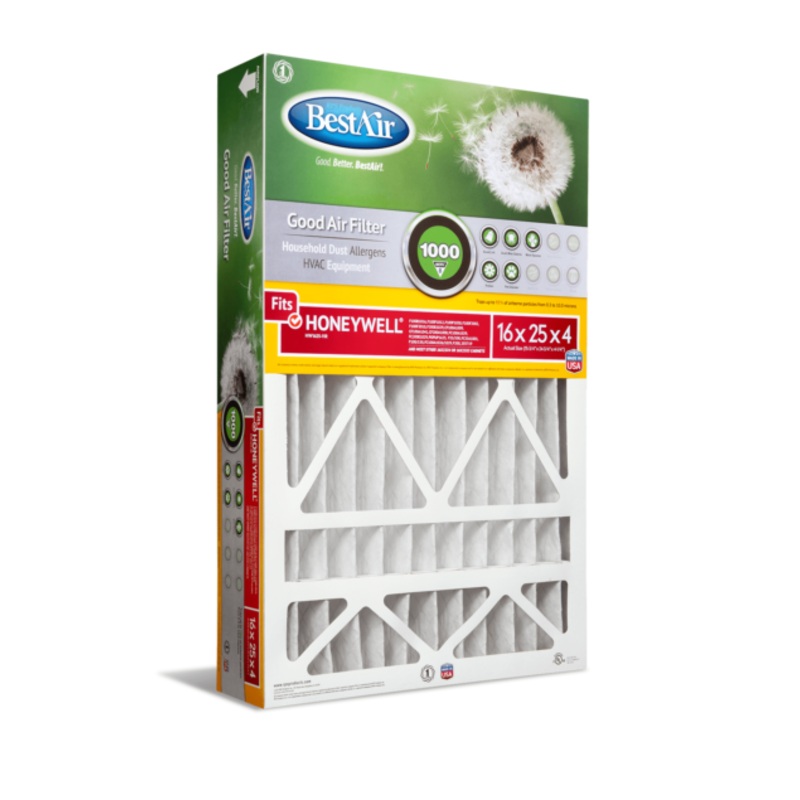 BestAir 16 x 25 x 4, Air Cleaning Furnace Filter, MERV 8, Removes Allergens & Contaminants, For Honeywell Models
