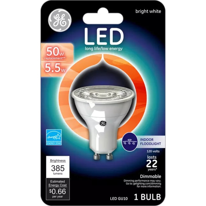GE Lighting GE Warm White 50W Replacement LED Dimmable Track Recessed GU10 Base MR16 Light Bulb