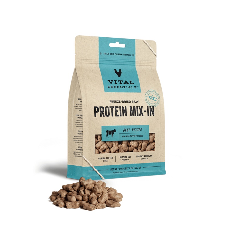 Vital Essentials Freeze Dried Raw Protein Mix-In Beef Recipe Mini Nibs Topper for Dogs