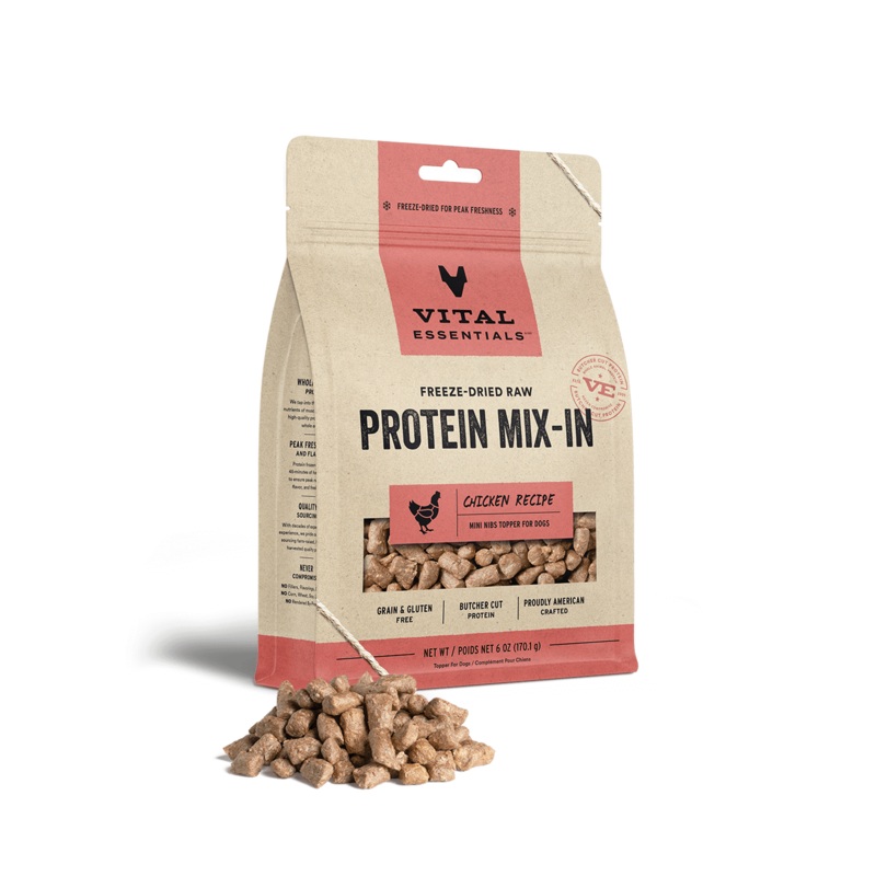 Vital Essentials Freeze Dried Raw Protein Mix-In Chicken Recipe Mini Nibs Topper for Dogs