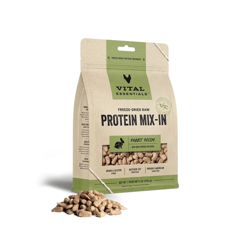Vital Essentials Freeze Dried Raw Protein Mix-In Rabbit Recipe Mini Nibs Topper for Dogs