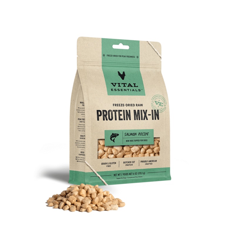 Vital Essentials Freeze Dried Raw Protein Mix-In Salmon Recipe Mini Nibs Topper for Dogs