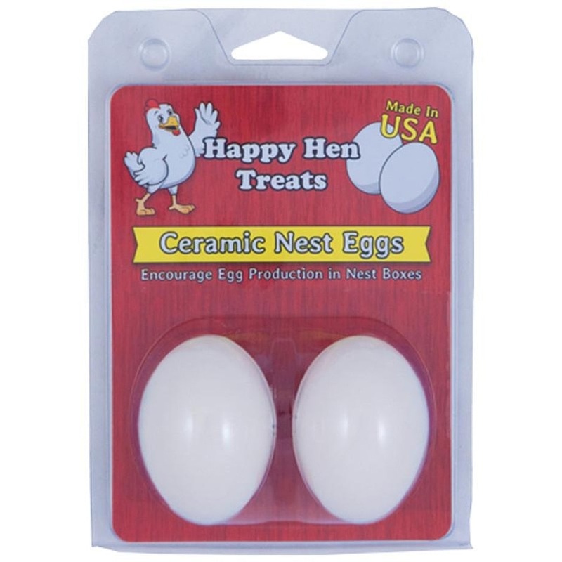 HAPPY HEN CERAMIC NEST EGGS|2 PK BROWN|2 PK WHITE