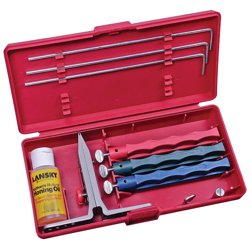 Lansky LKC03 Standard 3-Stone Knife Sharpening System Coarse, Medium, Fine Alumina Ceramic Sharpener Plastic Handle Multi-Color