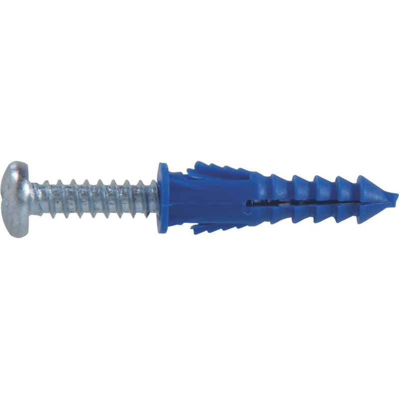 Hillman #8 – #10 – #12 Thread x 1-1/4 In. Blue Ribbed Plastic Anchor (25 Ct.)