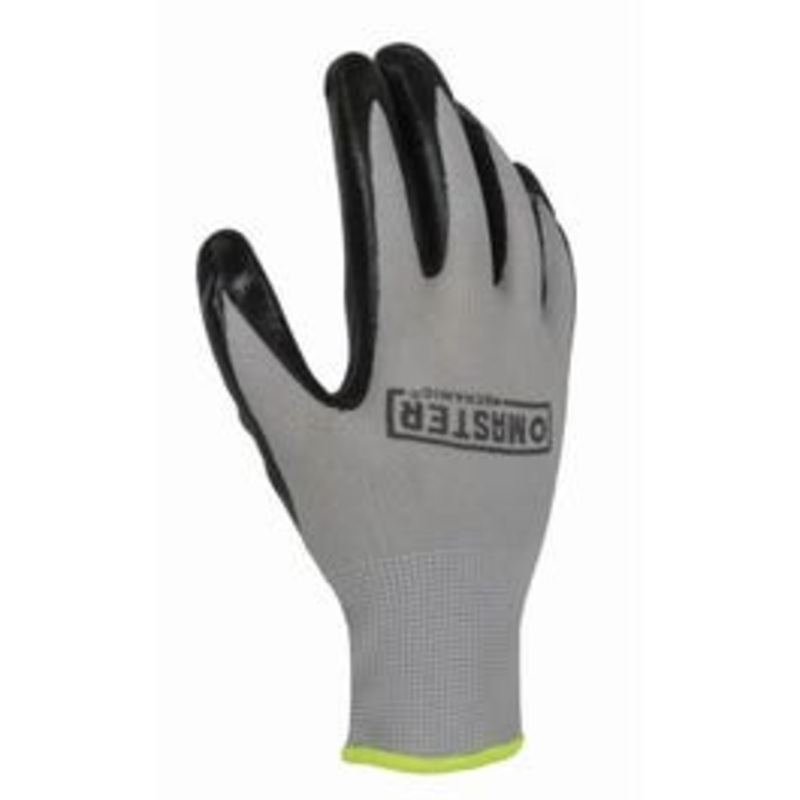 Work Gloves, Nitrile-Coated,  Polyester Shell, Black/Gray, Men’s Medium
