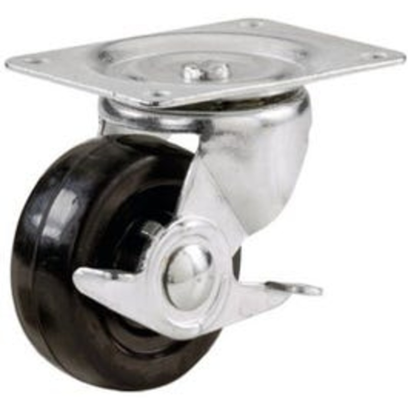Swivel Plate Caster, Side Brake, Rubber Wheel, 4-In.