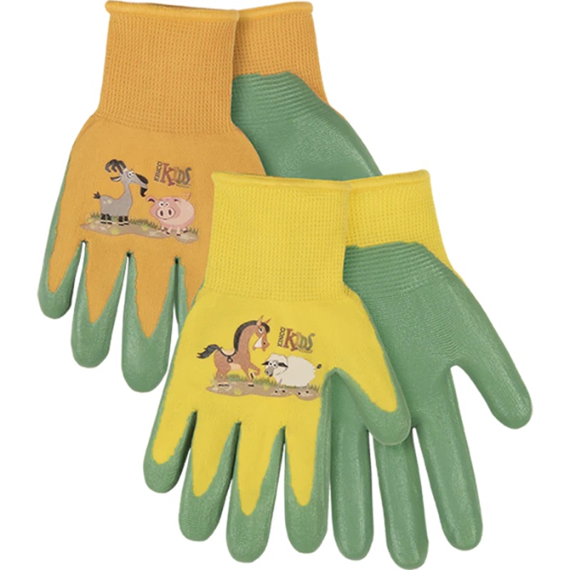 Kinco Kids’ Farm Friends Nylon Knit Shell & Foam Nitrile Palm Gloves