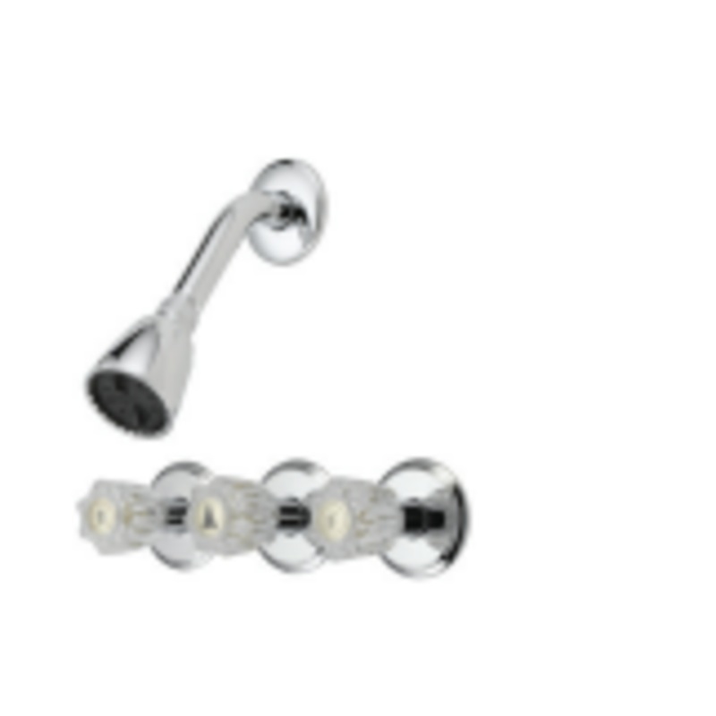 B & K Industries Tub & Shower Three Acrylic Handle with Basic Showerhead