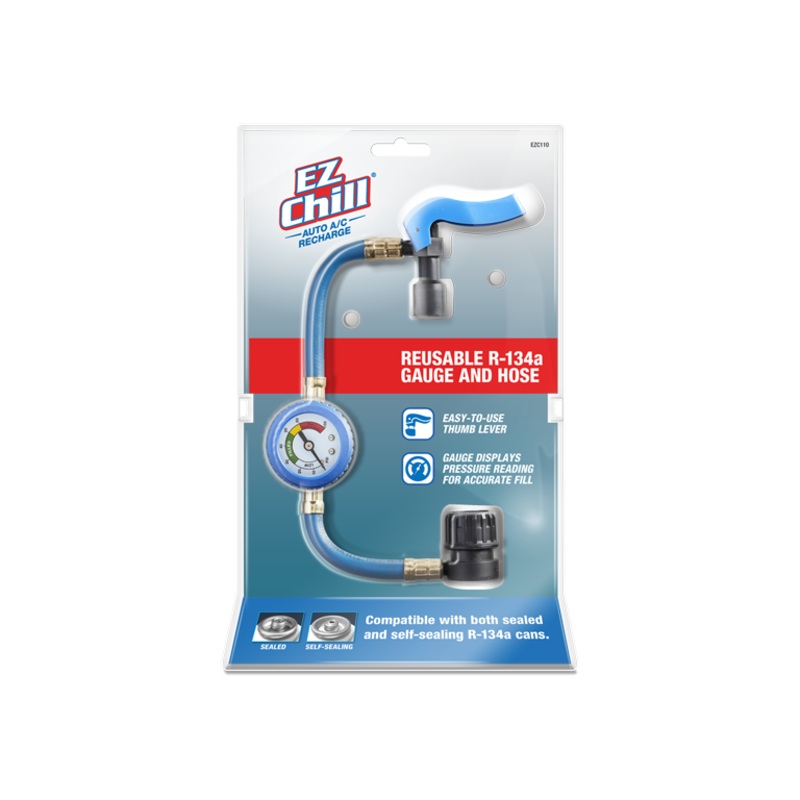 InterDynamics EZ Chill Auto A/C Recharge Reusable R-134a Gauge and Hose