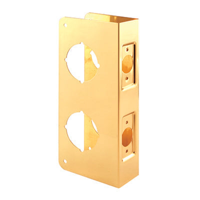 Prime-Line U 9546 – 1-3/4 in. x 9 in. Thick Solid Brass Lock and Door Reinforcer, 2-1/8 in. Double Bore, 2-3/8 in. Backset
