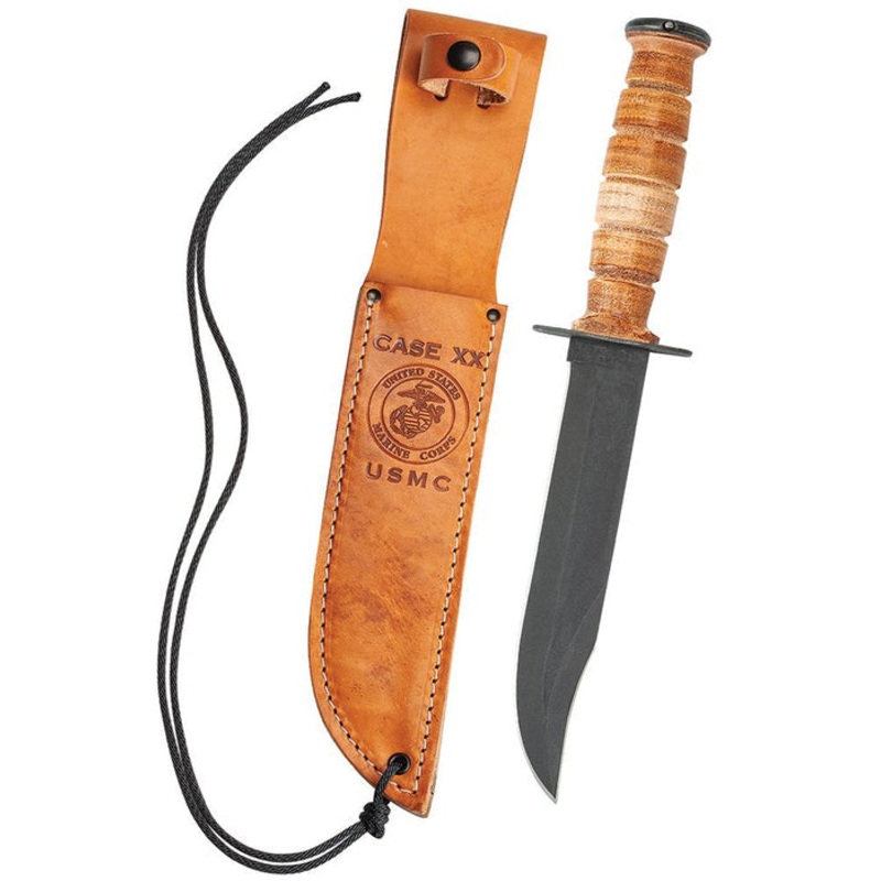 Case Knives Grooved Leather USMC Knife with Leather Sheath 12
