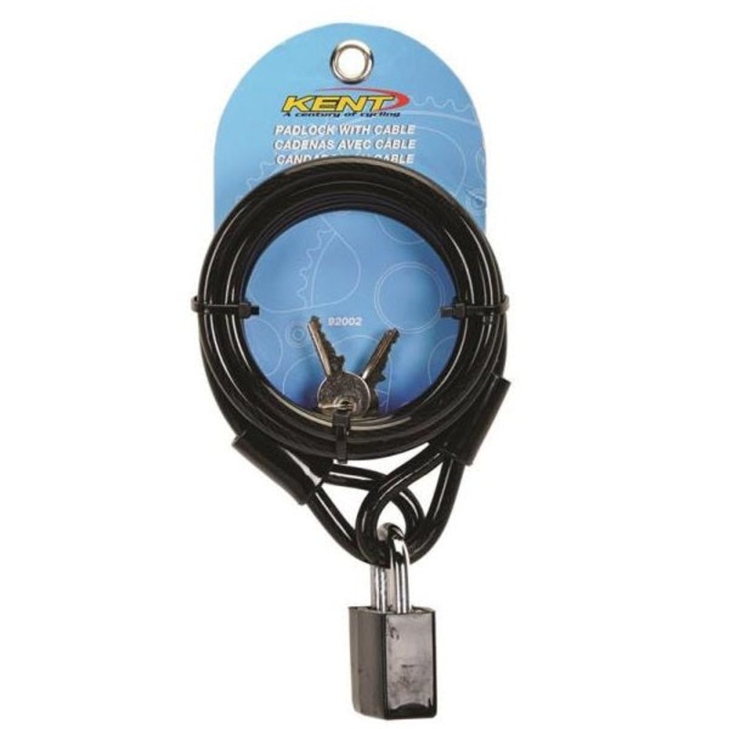 Kent Bicycle Padlock And Key With Cable Lock, Steel