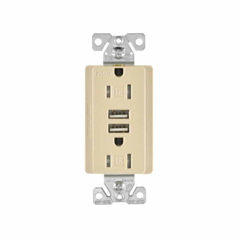 Eaton Cooper Wiring Combination USB Charger with Duplex Receptacle 15A, 125V Ivory
