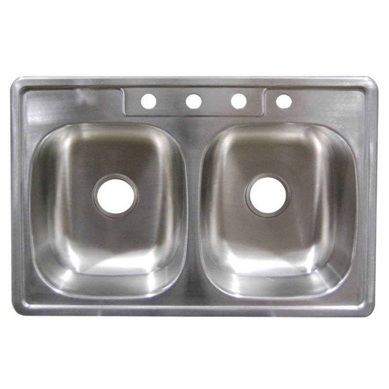 Hydros stainless steel sinks 6 in. 4 Hole Double Bowl Satin Sink 33 W x 22 D x 6 H