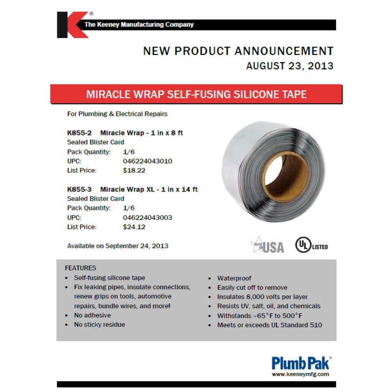 Plumb Pak  Miracle Wrap Self-Fusing Silicone Tape, 14′