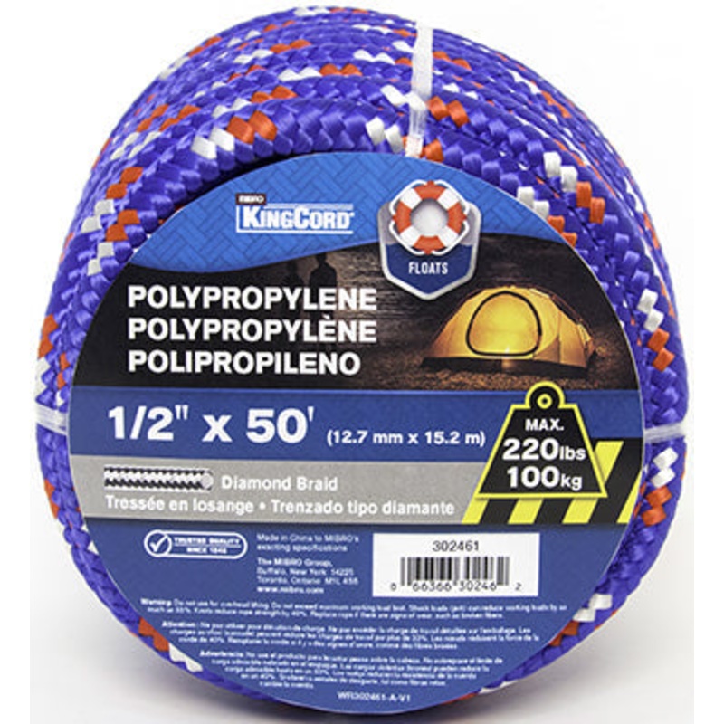 DIAMOND BRAID POLYP 1/2X50 FT BL/RD/WT