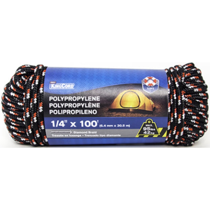 DIAMOND BRAID PROPY 1/4X100FT BK/RD/WT