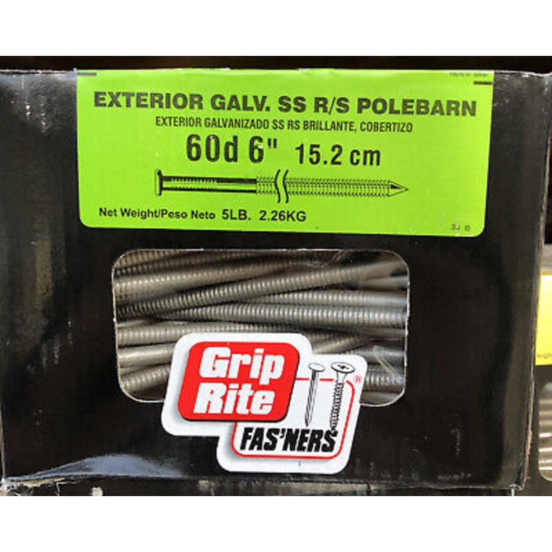 Grip Rite 6 60d Ring Shank Pole-Barn Nail Box Bright Finish