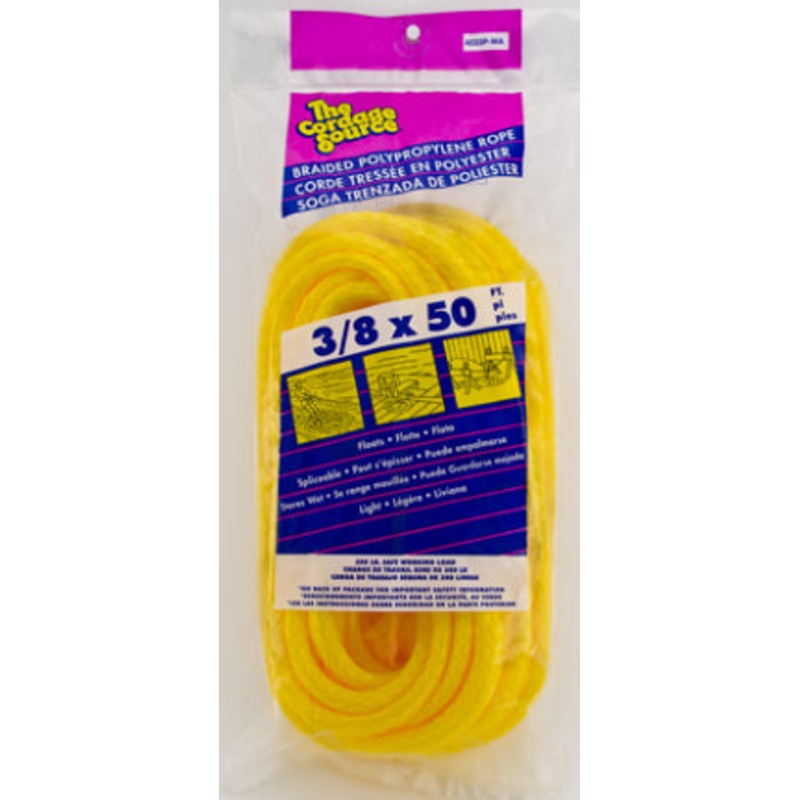 ROPE 3/8X50 YELLOW HOLLOW BRAID POLY