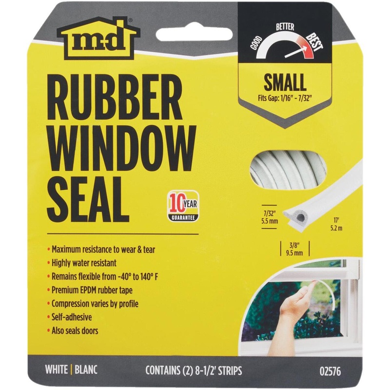 M-D Brown 17′ 3/8  Extreme Temp Medium Gap Rubber Weatherstrip, White