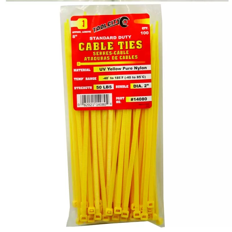 Tool City 8 in. L Yellow Cable Tie 100 Pack