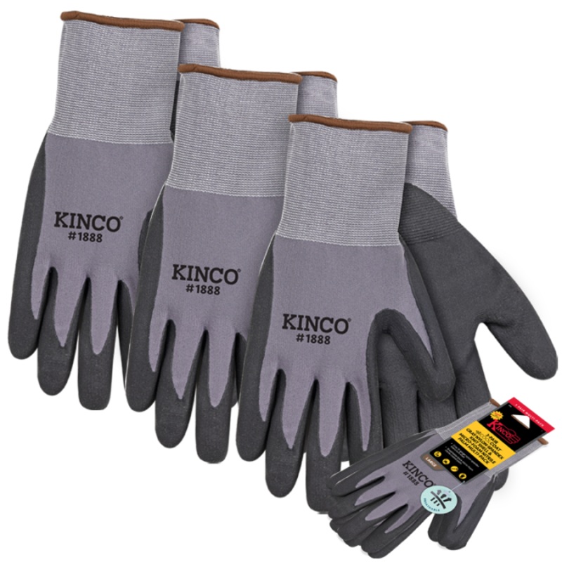 Kinco Gray Nylon-Spandex Knit Shell & Coolcoat Micro-Foam Nitrile Palm Large Gray