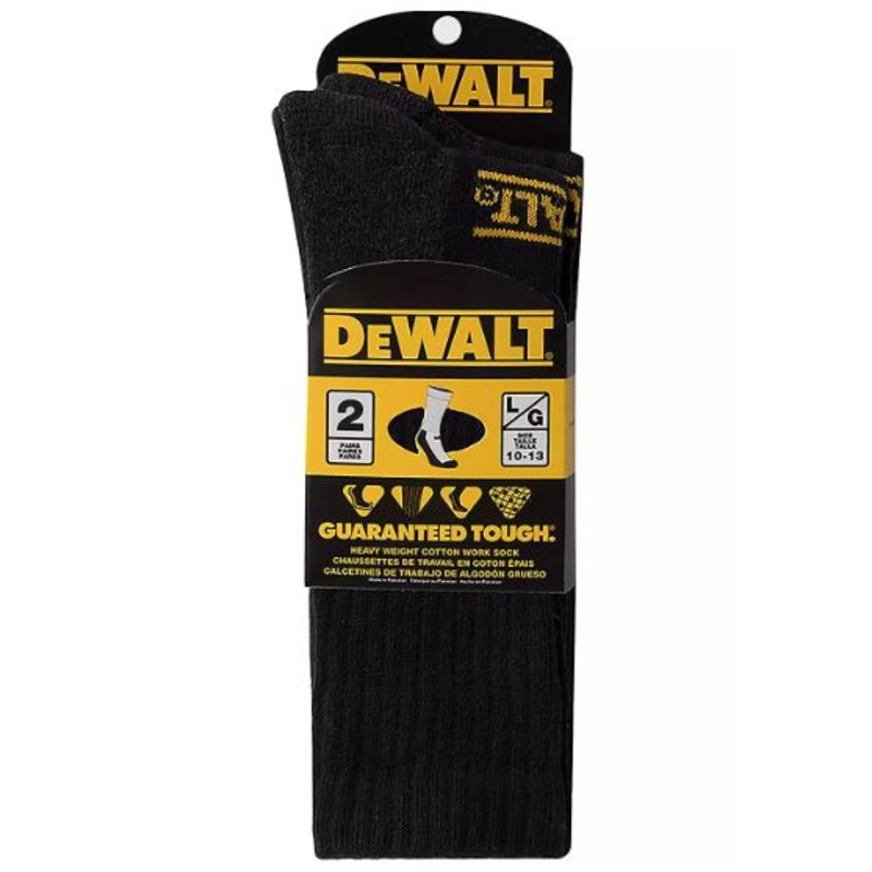 DeWALT Men’s Heavyweight Cotton Crew Work Socks (2 Pack Black)