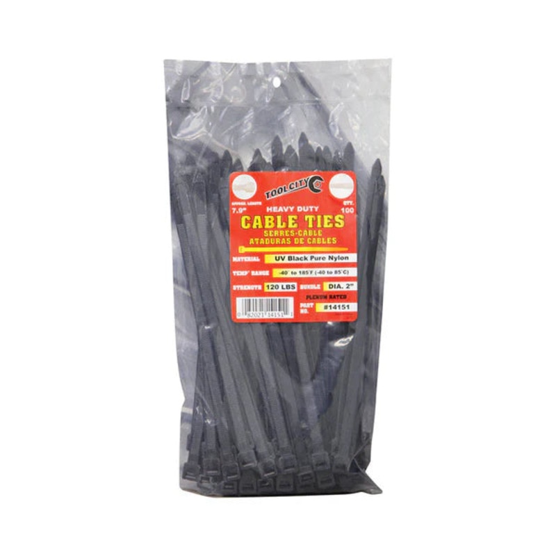 Tool City 7.9 in. L Black Cable Tie 120LB Heavy Duty 100 Pack