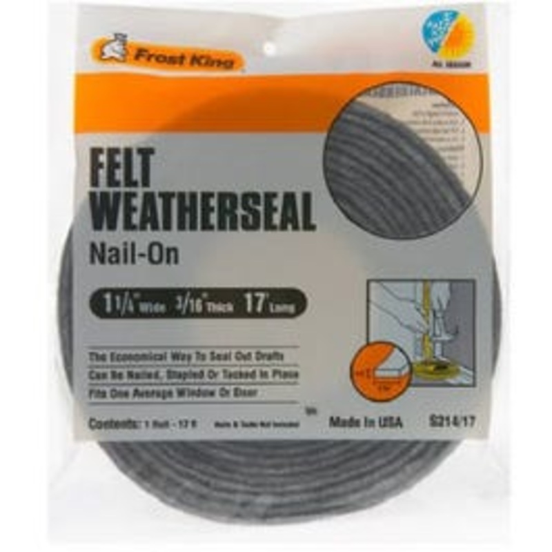 Felt Weatherstrip, 1-1/4 W x 3/16 T x 17′ L