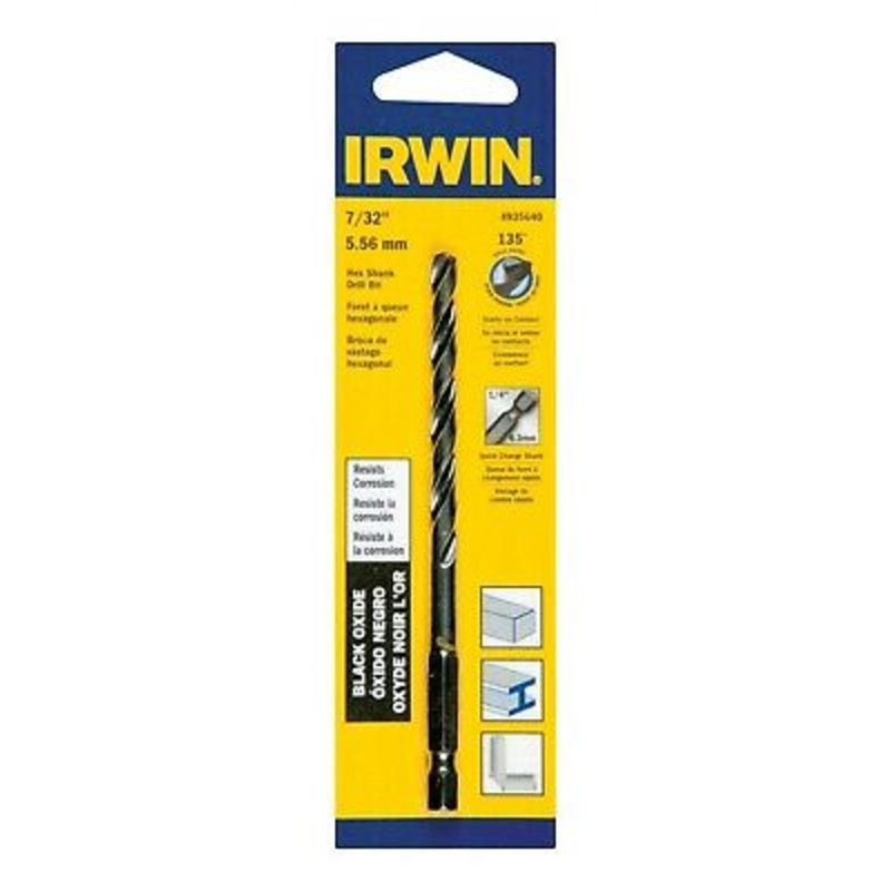 Irwin  Black Oxide SAE Hex Shank Right Hand Drill Bit 7/32 x 4-1/2 L in.