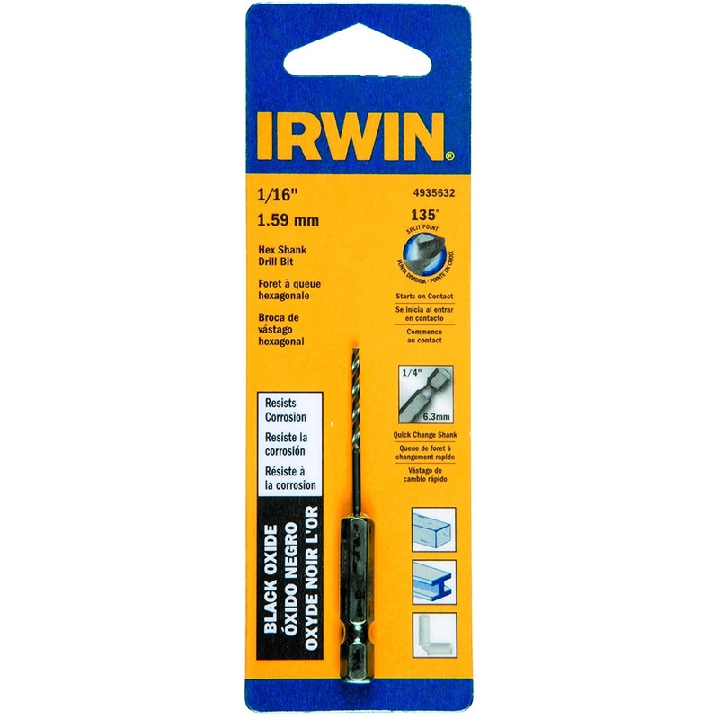 Irwin  1/16 X 2-5/8 Steel Hex Shank Drill Bit