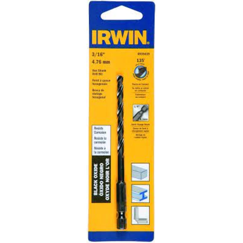 Irwin 3/16 X 4-1/2 Steel Hex Shank Drill Bit