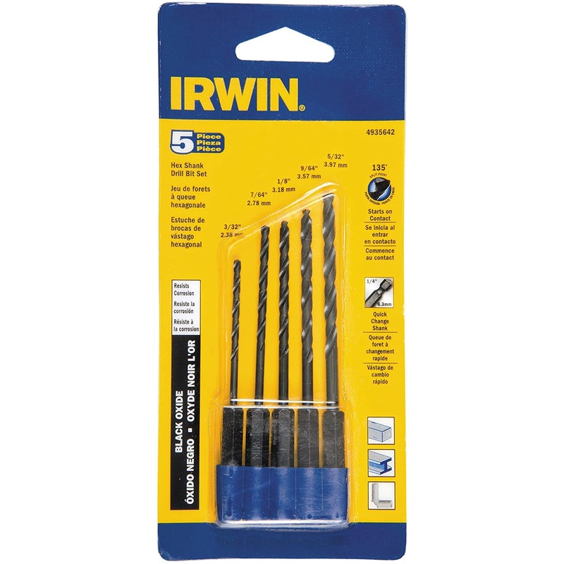 Irwin Hanson 1/16 Black Oxide Hex Shank Drill Bit Irwin Jobber Drill Bits, – 5-Piece
