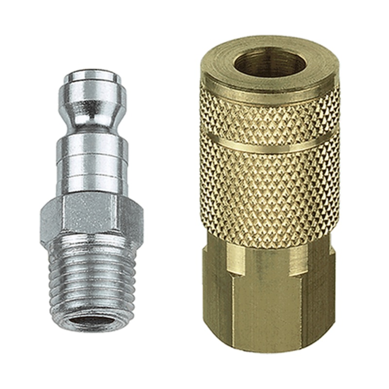 Tru-flate 1/4 T Design x 1/4 NPT Steel Plug/Coupler Set