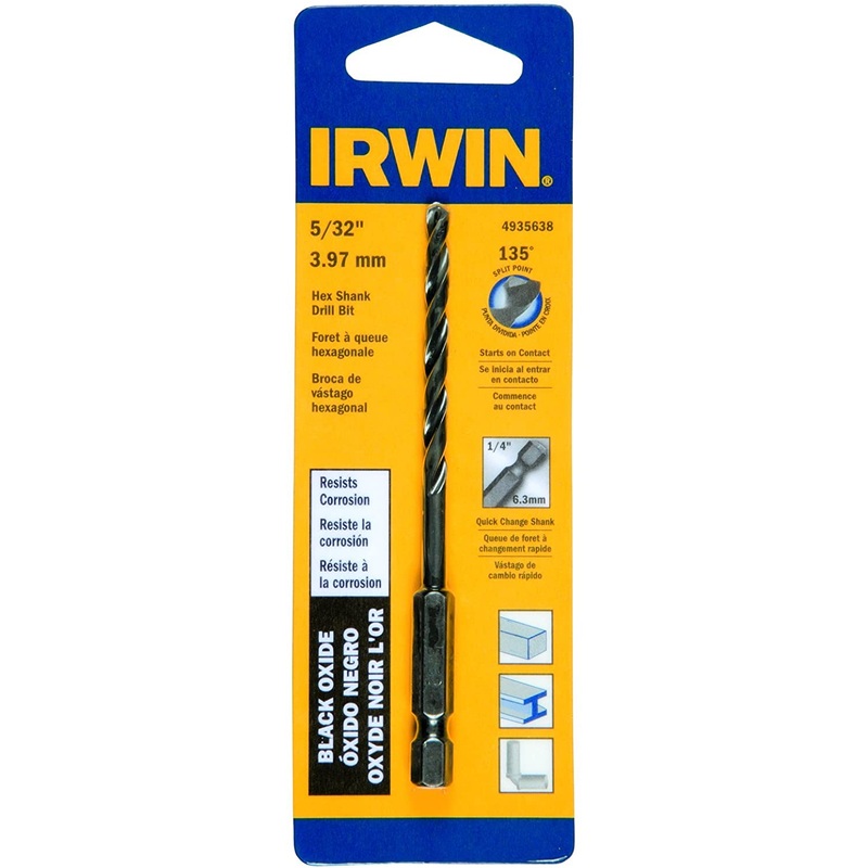 IRWIN Irwin Industrial Tool  5-32 in. X 3-15-16 in. Steel Hex Shank Drill Bit