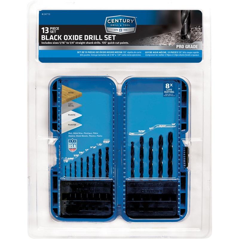 Century Drill And Tool 13 Piece Pro Grade Black Oxide Drill Bit Set