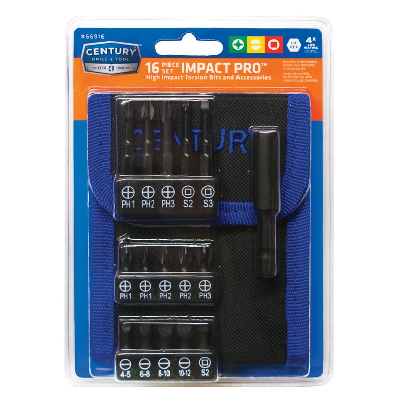 Century Drill And Tool 16 Piece Impact Pro Screwdriver Bit Set