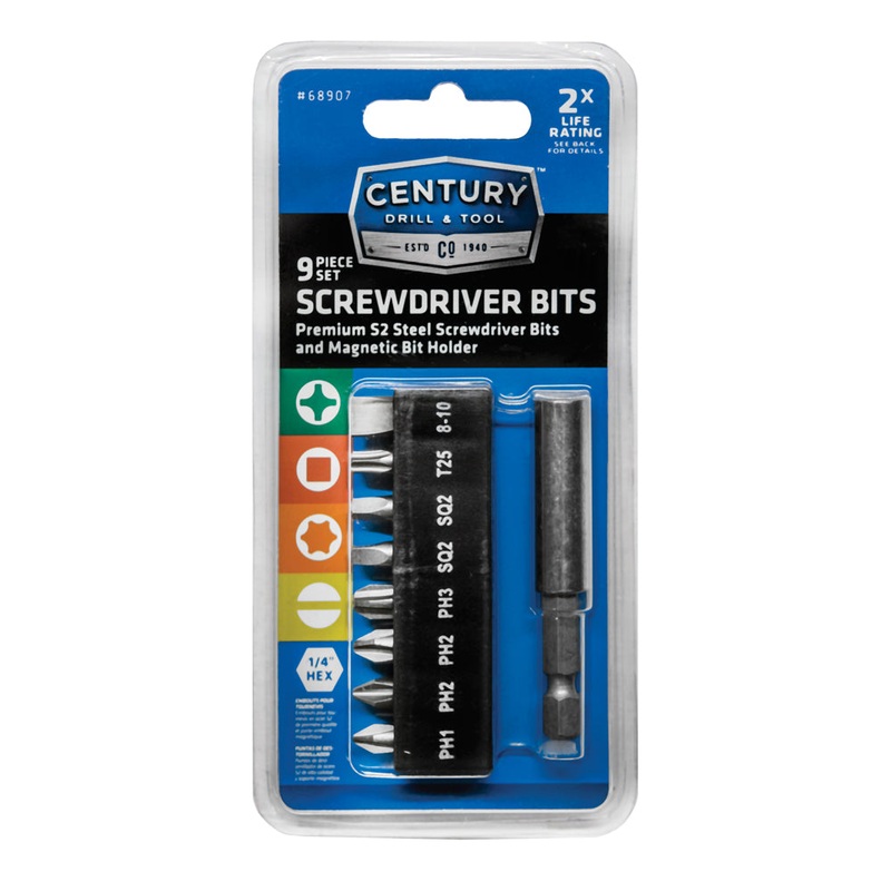 Century Drill And Tool 9 Piece S2 Screwdriving Bit Set
