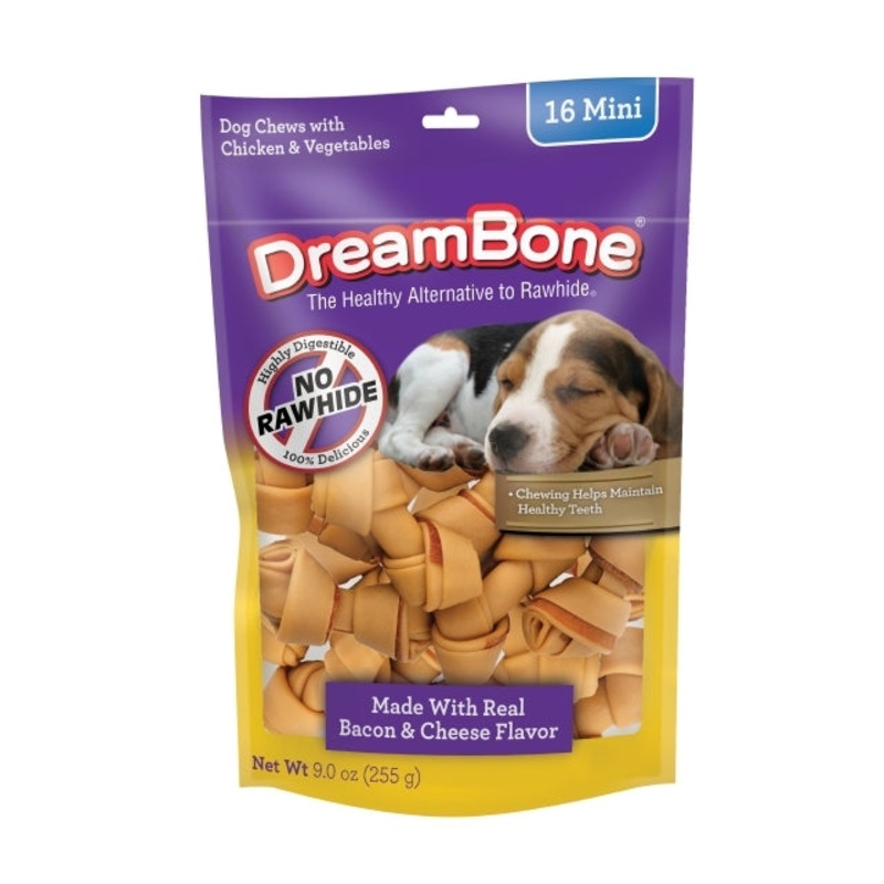 DreamBone Bacon and Cheese Classic Bone Chews – Mini 16 Count