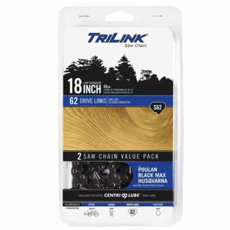 Trilink Saw Chain 18 2 Pack Replacement Saw Chain 62 Drive Links – 3/8 – .050